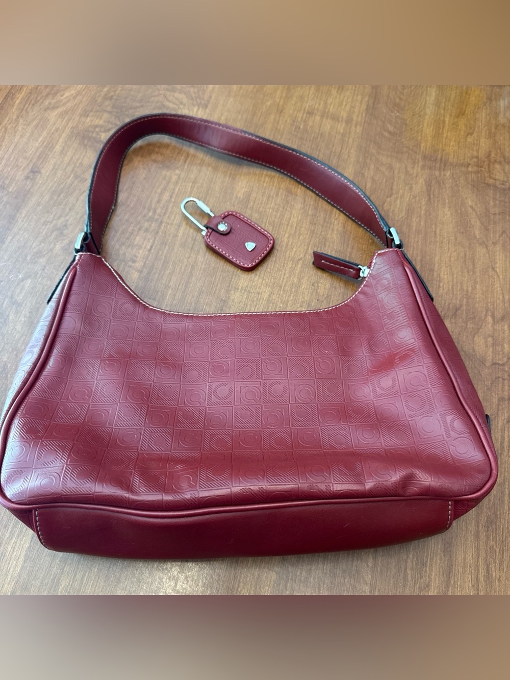 Women's Burgundy Shoulder Bag with Key Charm